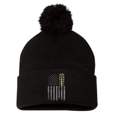 Drag Racing Flag American Drag Racer Drag Strip Tree Light Pom Pom 12in Knit Beanie