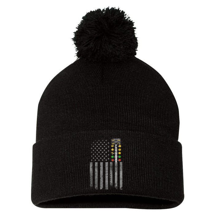 Drag Racing Flag American Drag Racer Drag Strip Tree Light Pom Pom 12in Knit Beanie