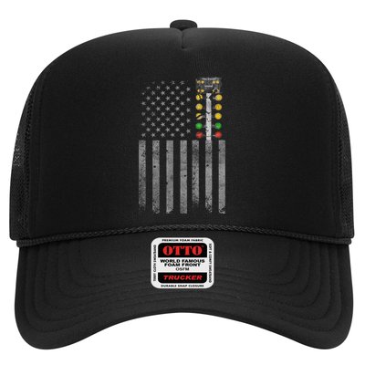 Drag Racing Flag American Drag Racer Drag Strip Tree Light Trucker Hat