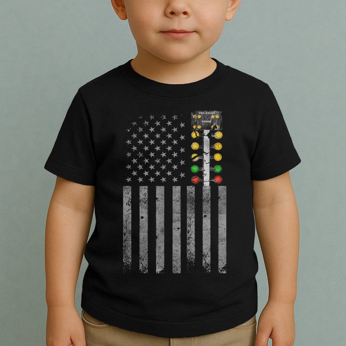 Drag Racing Flag American Drag Racer Drag Strip Tree Light Toddler T-Shirt