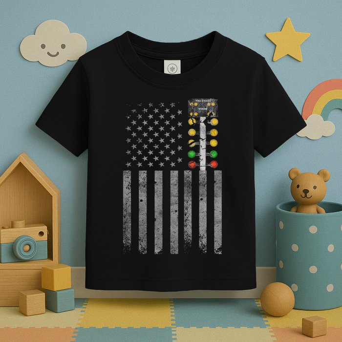 Drag Racing Flag American Drag Racer Drag Strip Tree Light Toddler T-Shirt