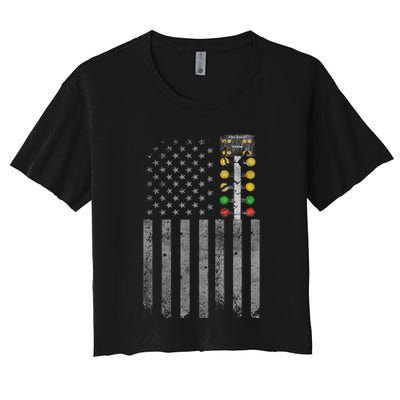 Drag Racing Flag American Drag Racer Drag Strip Tree Light Crop Top