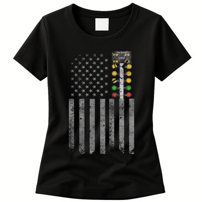 Drag Racing Flag American Drag Racer Drag Strip Tree Light Womens T-Shirt