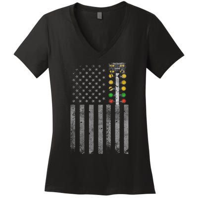 Drag Racing Flag American Drag Racer Drag Strip Tree Light Women's V-Neck T-Shirt