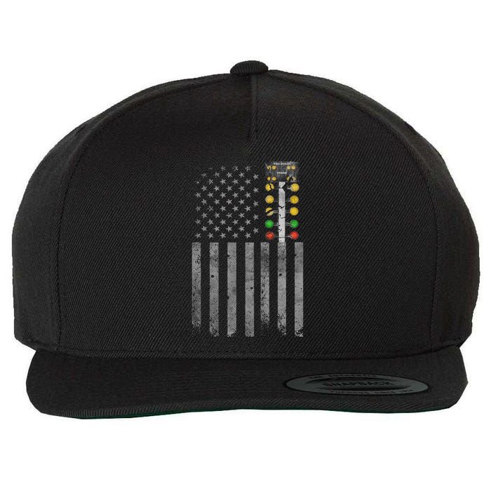 Drag Racing Flag American Drag Racer Drag Strip Tree Light Wool Snapback Cap
