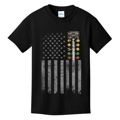 Drag Racing Flag American Drag Racer Drag Strip Tree Light Kids T-Shirt