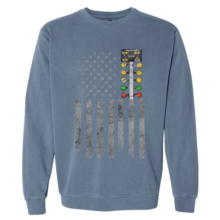 Drag Racing Flag American Drag Racer Drag Strip Tree Light Garment-Dyed Sweatshirt