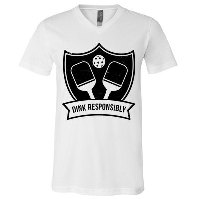 Dink Responsibly Funny Pickleball V-Neck T-Shirt