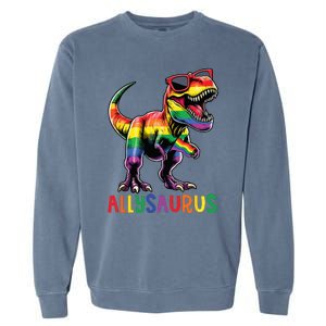 Dinosaur Rainbow Flag Ally Lgbt Allysaurus Lgbt Pride Garment-Dyed Sweatshirt