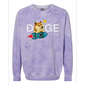 Dogecoin Rocket  Funny Doge To The Moon Cryptocurrency Colorblast Crewneck Sweatshirt