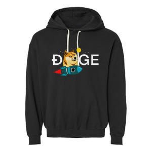 Dogecoin Rocket  Funny Doge To The Moon Cryptocurrency Garment-Dyed Fleece Hoodie