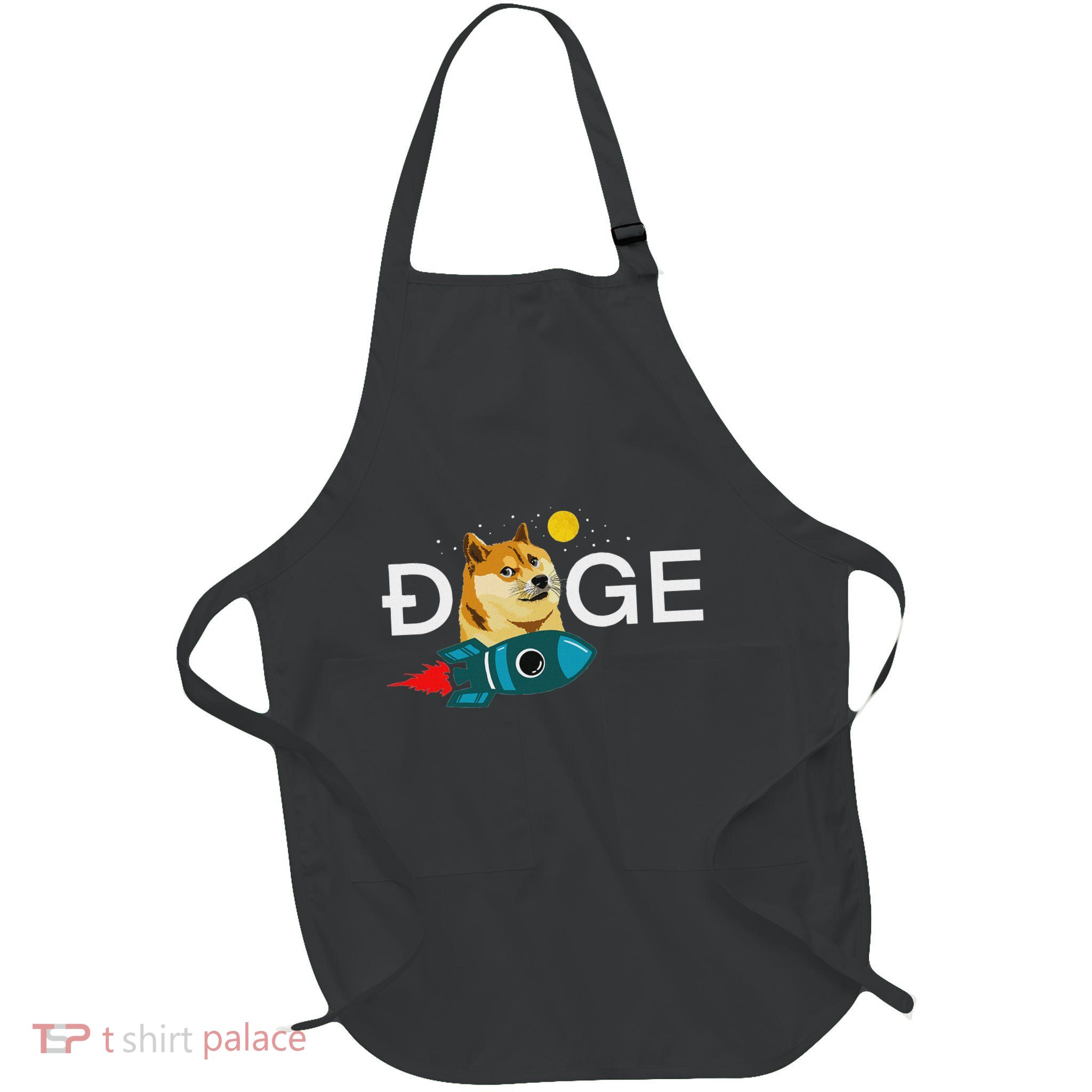 Dogecoin Rocket  Funny Doge To The Moon Cryptocurrency Full-Length Apron With Pockets