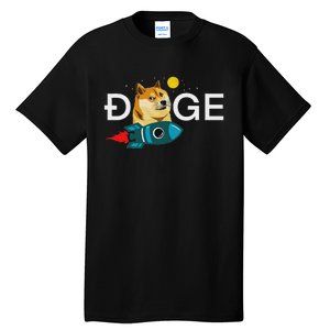 Dogecoin Rocket  Funny Doge To The Moon Cryptocurrency Tall T-Shirt