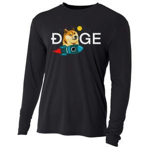 Dogecoin Rocket  Funny Doge To The Moon Cryptocurrency Cooling Performance Long Sleeve Crew