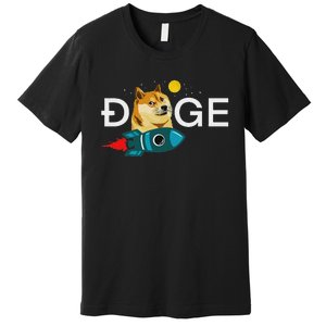 Dogecoin Rocket  Funny Doge To The Moon Cryptocurrency Premium T-Shirt