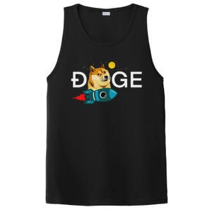 Dogecoin Rocket  Funny Doge To The Moon Cryptocurrency PosiCharge Competitor Tank