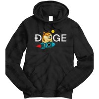 Dogecoin Rocket  Funny Doge To The Moon Cryptocurrency Tie Dye Hoodie