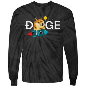 Dogecoin Rocket  Funny Doge To The Moon Cryptocurrency Tie-Dye Long Sleeve Shirt