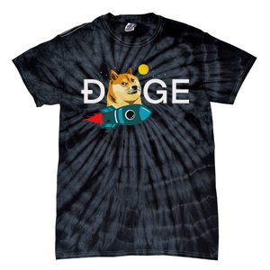 Dogecoin Rocket  Funny Doge To The Moon Cryptocurrency Tie-Dye T-Shirt