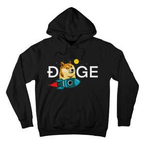 Dogecoin Rocket  Funny Doge To The Moon Cryptocurrency Tall Hoodie