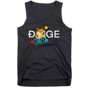 Dogecoin Rocket  Funny Doge To The Moon Cryptocurrency Tank Top