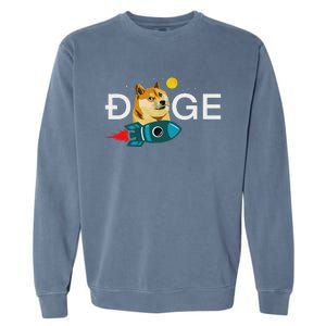 Dogecoin Rocket  Funny Doge To The Moon Cryptocurrency Garment-Dyed Sweatshirt