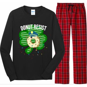 Donut Resist Funny Police Officer Irish St Patricks Day Meme Gift Long Sleeve Pajama Set