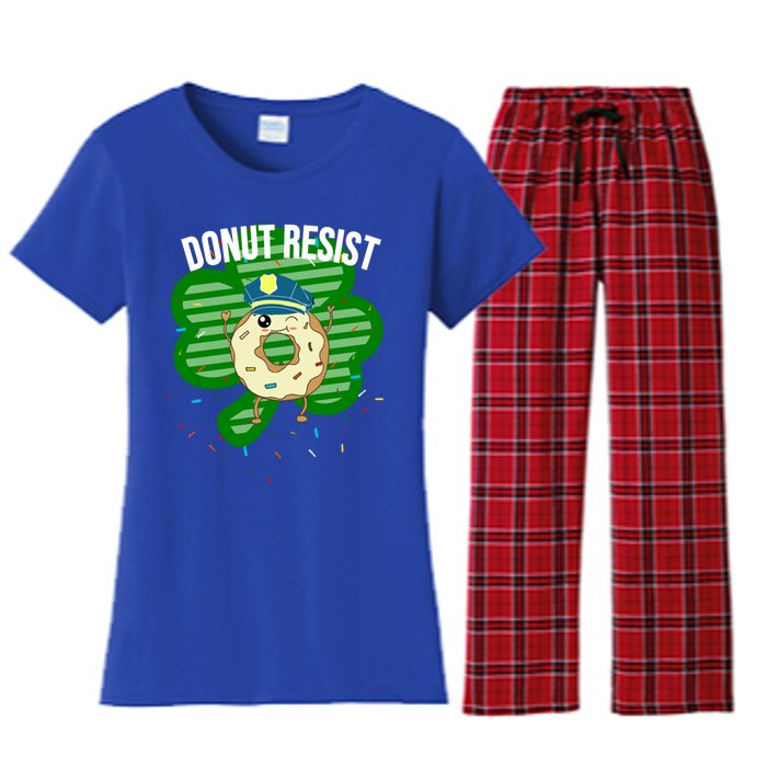 Donut Resist Funny Police Officer Irish St Patricks Day Meme Gift Women's Flannel Pajama Set