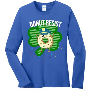 Donut Resist Funny Police Officer Irish St Patricks Day Meme Gift Ladies Long Sleeve Shirt