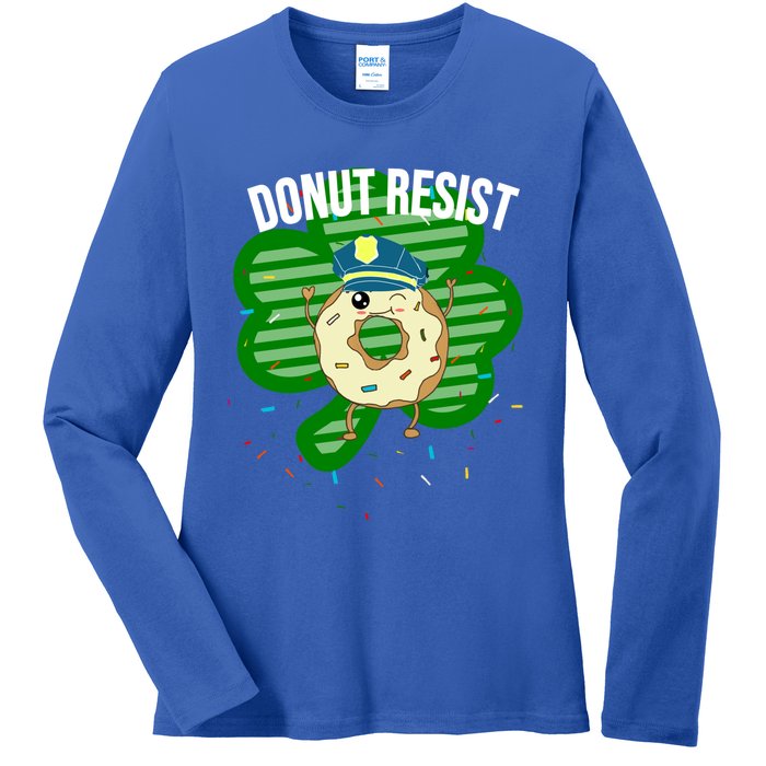 Donut Resist Funny Police Officer Irish St Patricks Day Meme Gift Ladies Long Sleeve Shirt