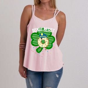 Donut Resist Funny Police Officer Irish St Patricks Day Meme Gift Women's Strappy Tank