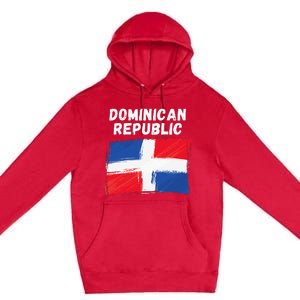 Dominican Republic Flag Retro Distressed Flag Premium Pullover Hoodie