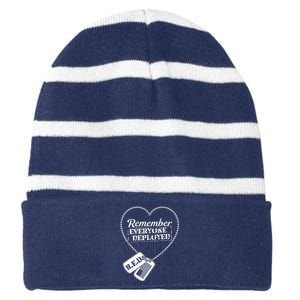 Distressed R.E.D. Friday Remember Everyone Deployed Striped Beanie with Solid Band