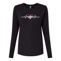 Dominican Republic Flag Heartbeat Dominican Roots Womens Cotton Relaxed Long Sleeve T-Shirt