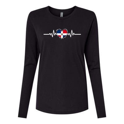 Dominican Republic Flag Heartbeat Dominican Roots Womens Cotton Relaxed Long Sleeve T-Shirt