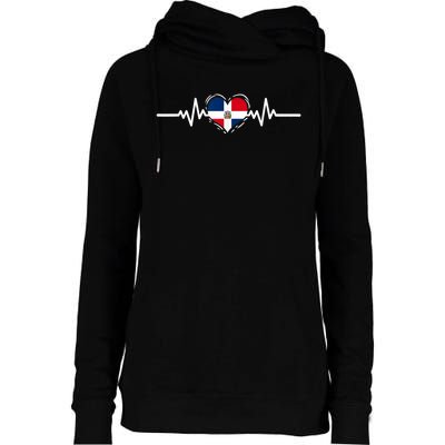 Dominican Republic Flag Heartbeat Dominican Roots Womens Funnel Neck Pullover Hood