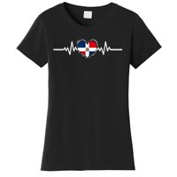 Dominican Republic Flag Heartbeat Dominican Roots Women's T-Shirt