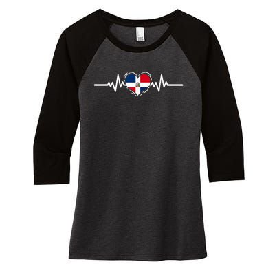 Dominican Republic Flag Heartbeat Dominican Roots Women's Tri-Blend 3/4-Sleeve Raglan Shirt