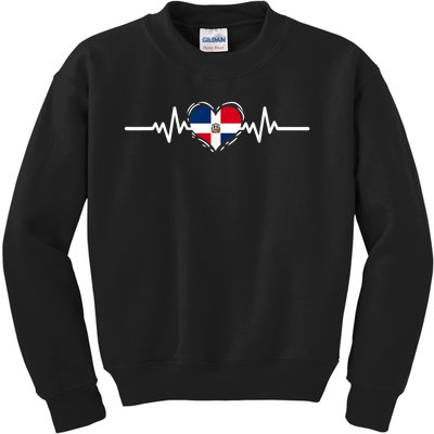 Dominican Republic Flag Heartbeat Dominican Roots Kids Sweatshirt