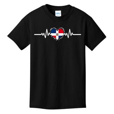 Dominican Republic Flag Heartbeat Dominican Roots Kids T-Shirt