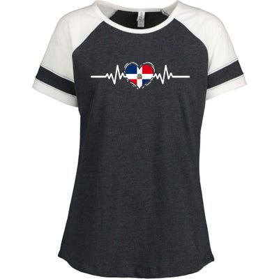 Dominican Republic Flag Heartbeat Dominican Roots Enza Ladies Jersey Colorblock Tee