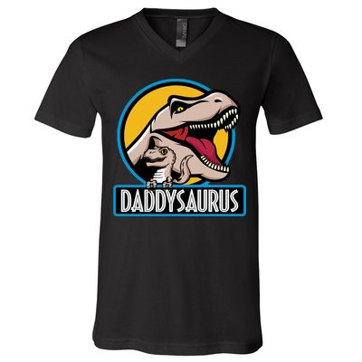 Daddysaurus Rex Fathers Day V-Neck T-Shirt