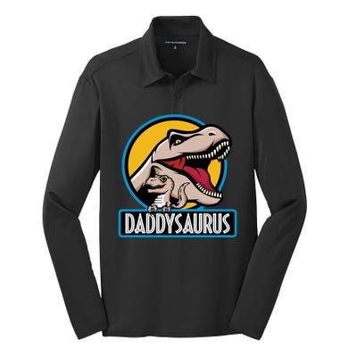 Daddysaurus Rex Fathers Day Silk Touch Performance Long Sleeve Polo