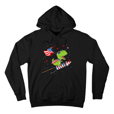 Dinosaur Riding Fireworks Funny 4th Of July Boy Hoodie