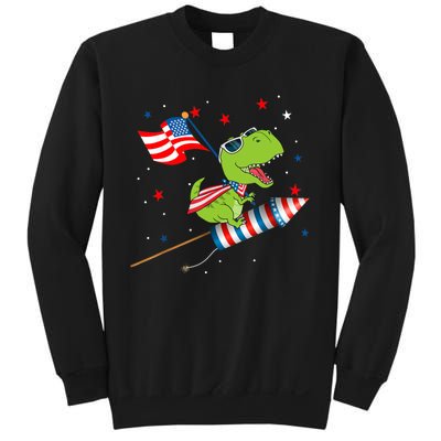 Dinosaur Riding Fireworks Funny 4th Of July Boy Sweatshirt