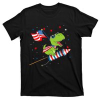 Dinosaur Riding Fireworks Funny 4th Of July Boy T-Shirt