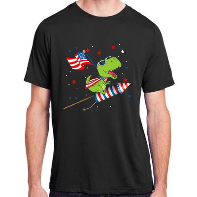 Dinosaur Riding Fireworks Funny 4th Of July Boy Adult ChromaSoft Performance T-Shirt