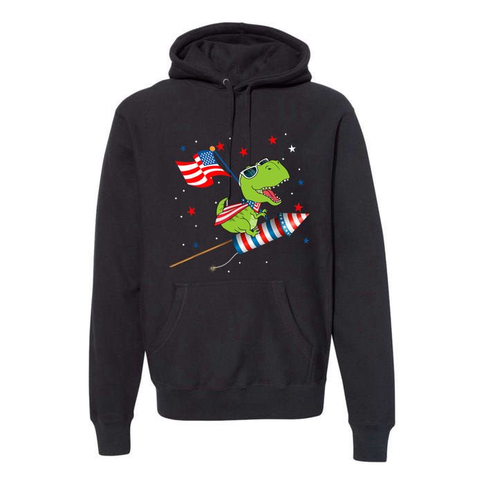 Dinosaur Riding Fireworks Funny 4th Of July Boy Premium Hoodie