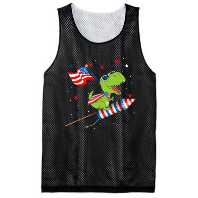 Dinosaur Riding Fireworks Funny 4th Of July Boy Mesh Reversible Basketball Jersey Tank