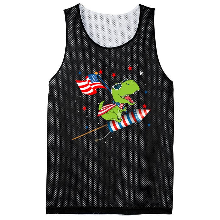 Dinosaur Riding Fireworks Funny 4th Of July Boy Mesh Reversible Basketball Jersey Tank